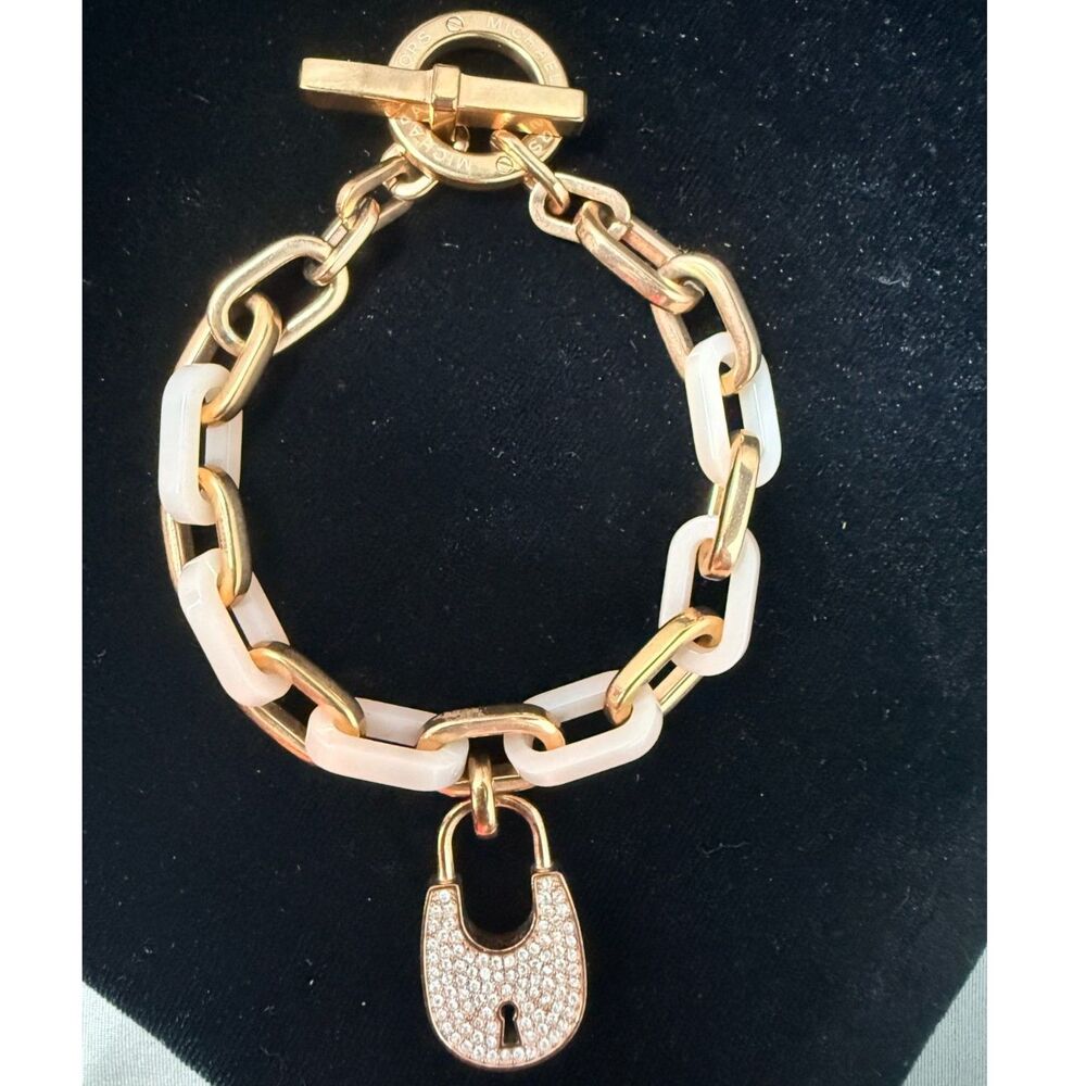 Michael Kors Padlock Rose Gold & Blush Acrylic Crystal Charm Bracelet